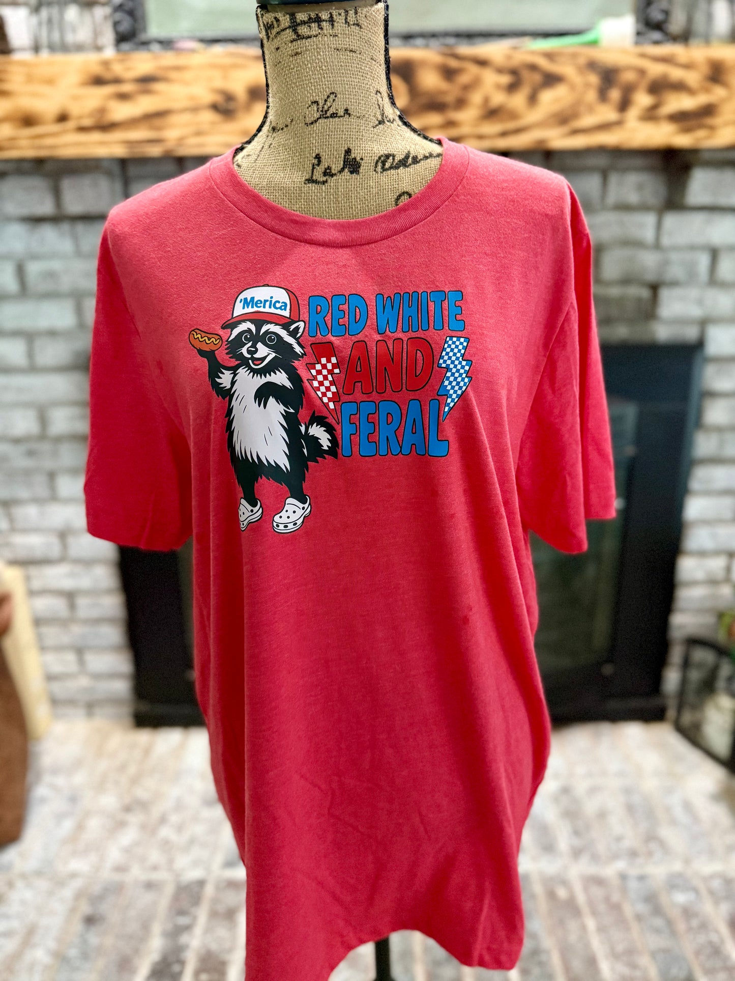 Red, White and Feral Racoon Tshirt