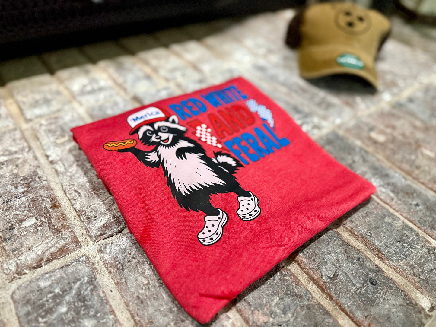 Red, White and Feral Racoon Tshirt