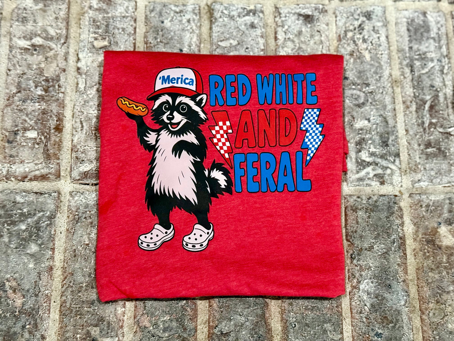 Red, White and Feral Racoon Tshirt