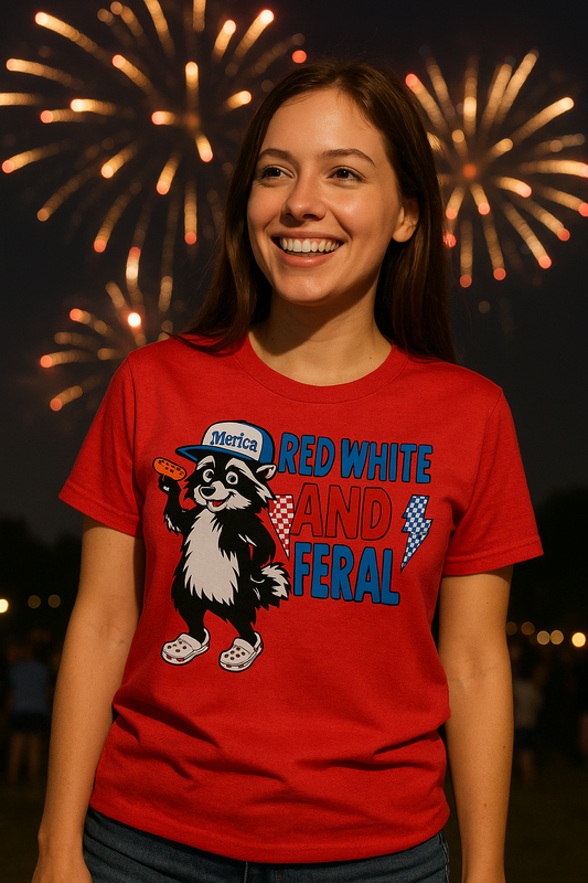 Red, White and Feral Racoon Tshirt