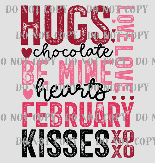 Valentine's Hugs Chocolate Love XoXo DTF Print SKU V109