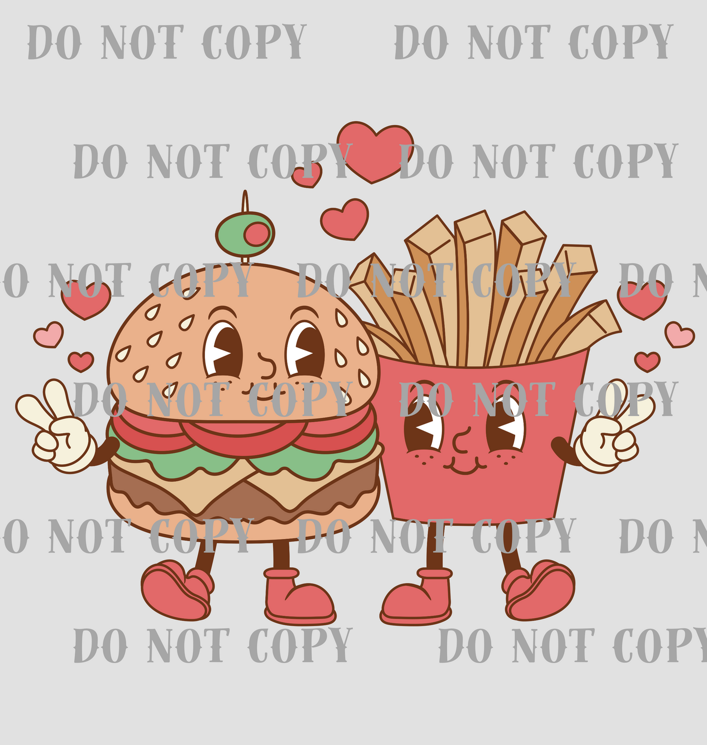 Valentine's Retro Burger and Fries DTF Print SKU V10