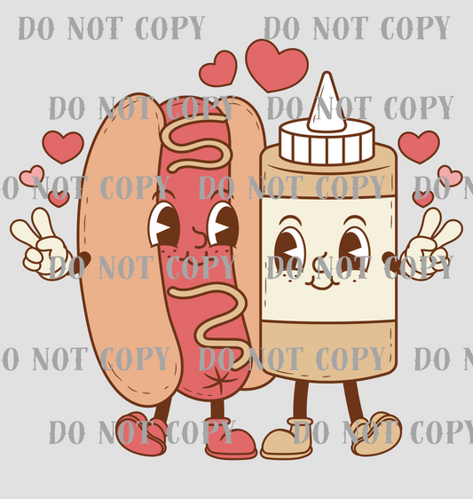 Valentine's Retro Hot Dog and Mustard DTF Print SKU V11